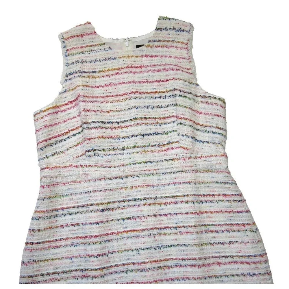 NWT J.Crew Sheath in Ivory Rainbow Multi Tweed Sleeveless Fringe Dress 18
